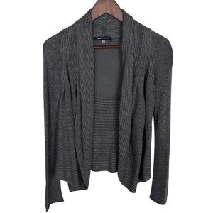 Cable and Gauge Metallic Silver Gray Open Front Cardigan Women's Small